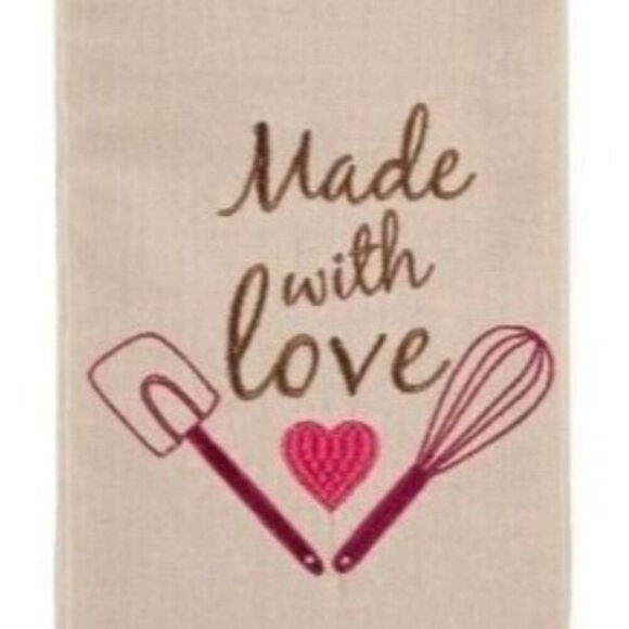 Made with Love Kitchen Tea Towels Embroidered Set of 2 Kitchen Utensil Design - Picture 2 of 2